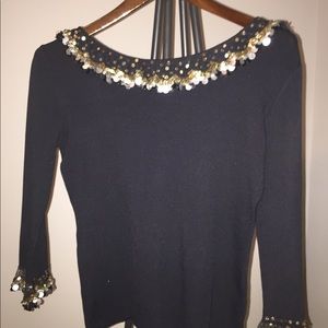 Sequin black long sleeve blouse